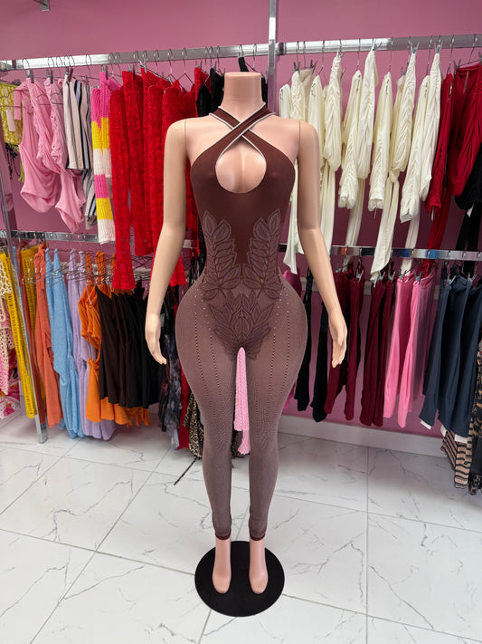 Nya Bodycon Jumpsuit (Brown)