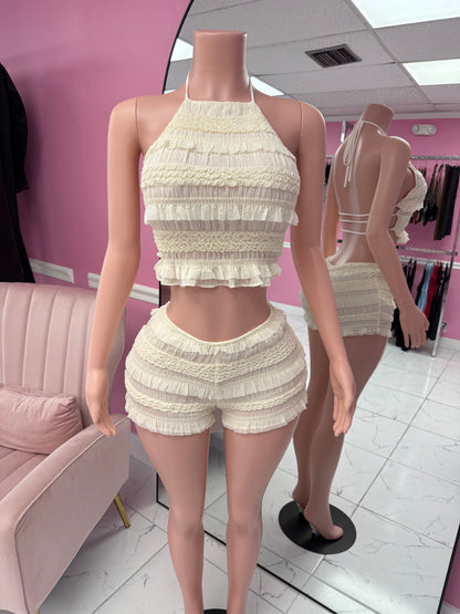 Lila Cream Shorts Set